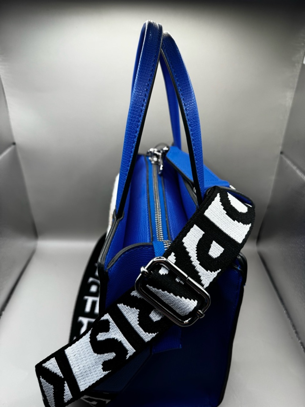 Karl Lagerfeld Royal Blue Leather Satchel with Character Patches - Picture 6 of 10